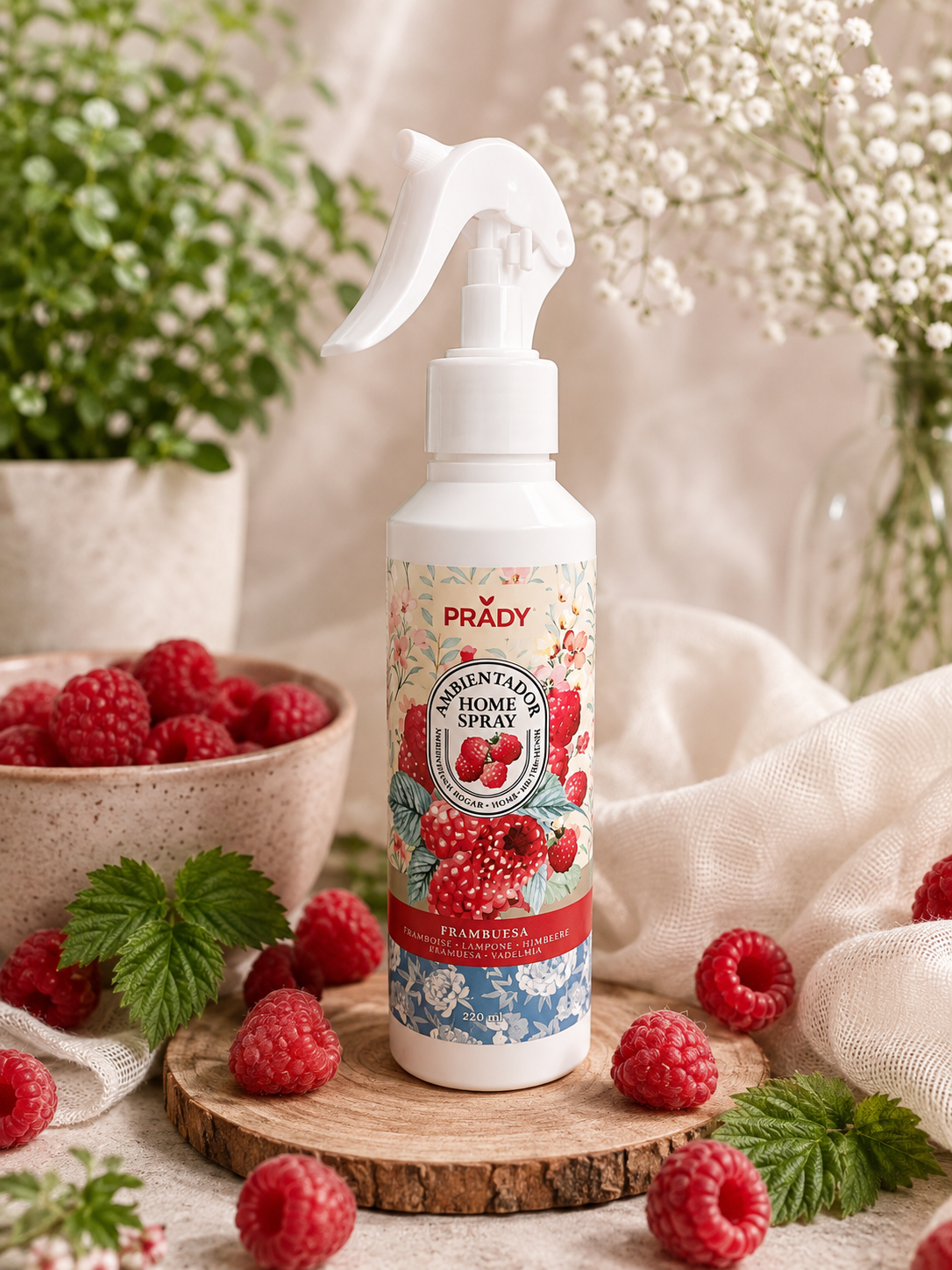 Spray d'Ambiance Maison & Textiles Prădy – Framboise Gourmande (220 ml)