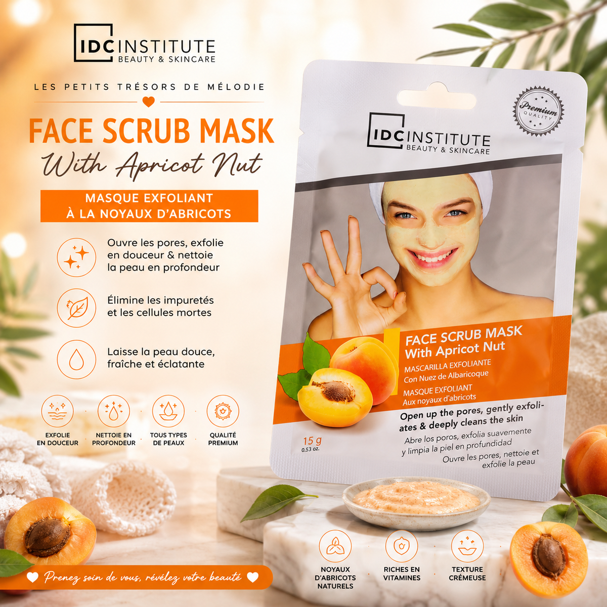 Masque exfoliant au noyau d'abricot IDC institute