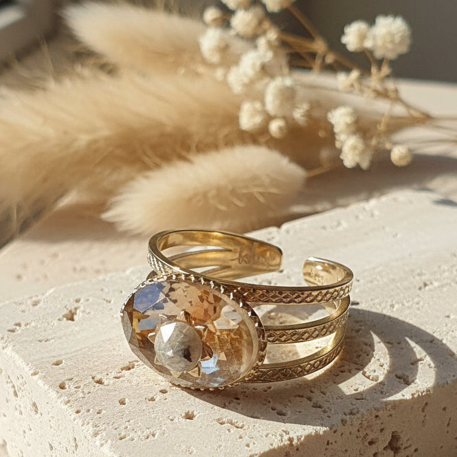 Bague Solaire Multi-Rangs "Quartz Rutile & Quartz Tourmaline" – Bohm Paris
