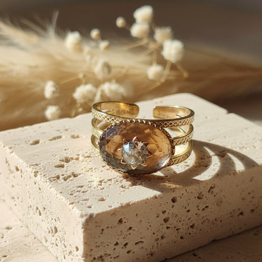 Bague Solaire Multi-Rangs "Quartz Rutile & Quartz Tourmaline" – Bohm Paris