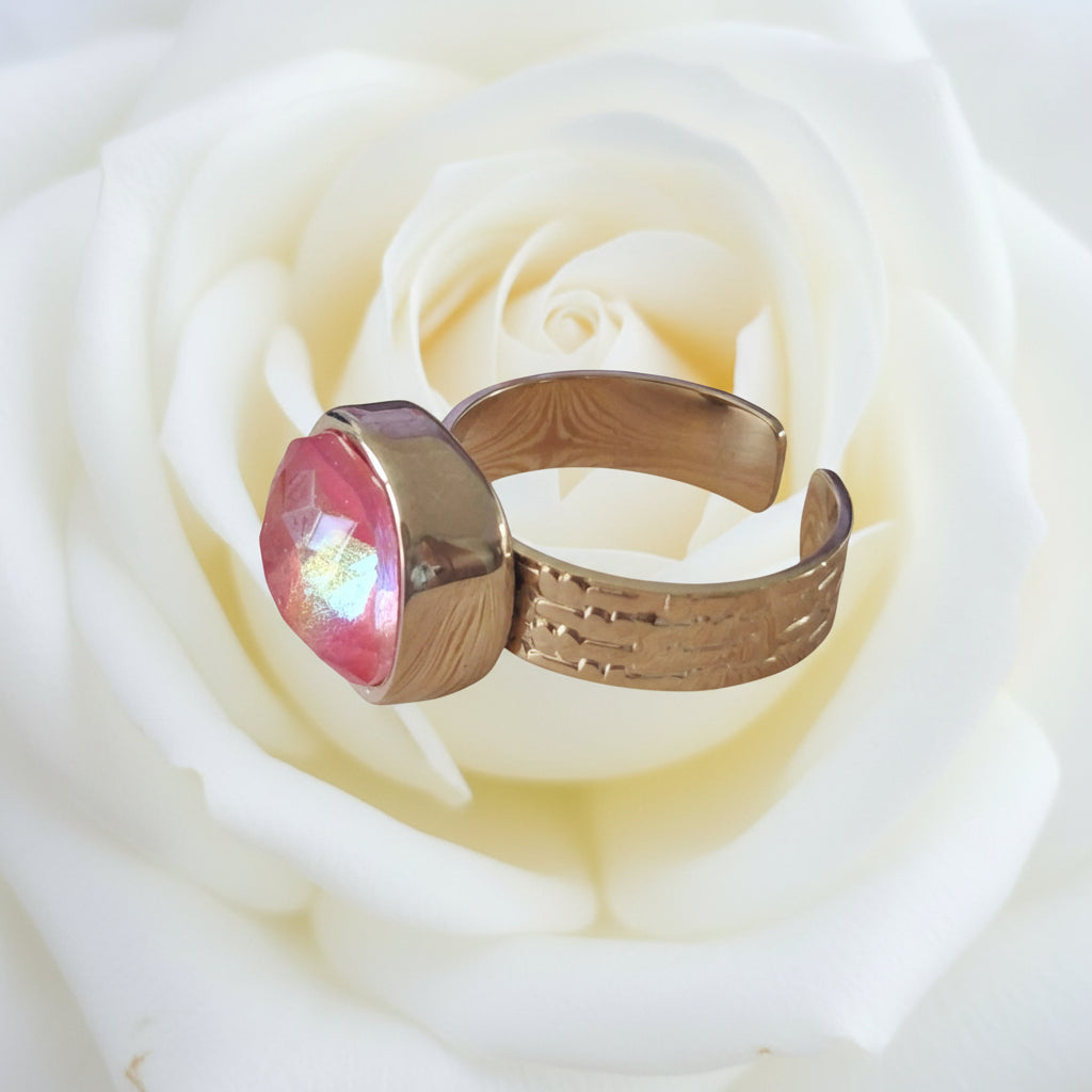 Bague Carrée Sivaria en Acier Inoxydable & Quartz Fraise – Bohm Paris.