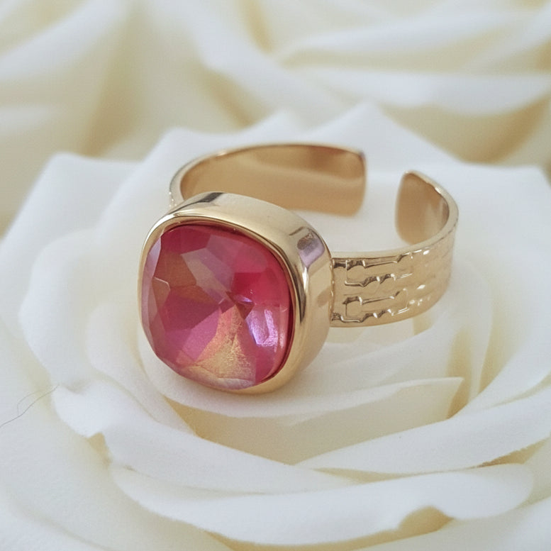 Bague Carrée Sivaria en Acier Inoxydable & Quartz Fraise – Bohm Paris.
