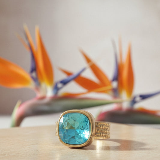 Bague Carrée Sivaria en Acier Inoxydable & Apatite Turquoise – Bohm Paris