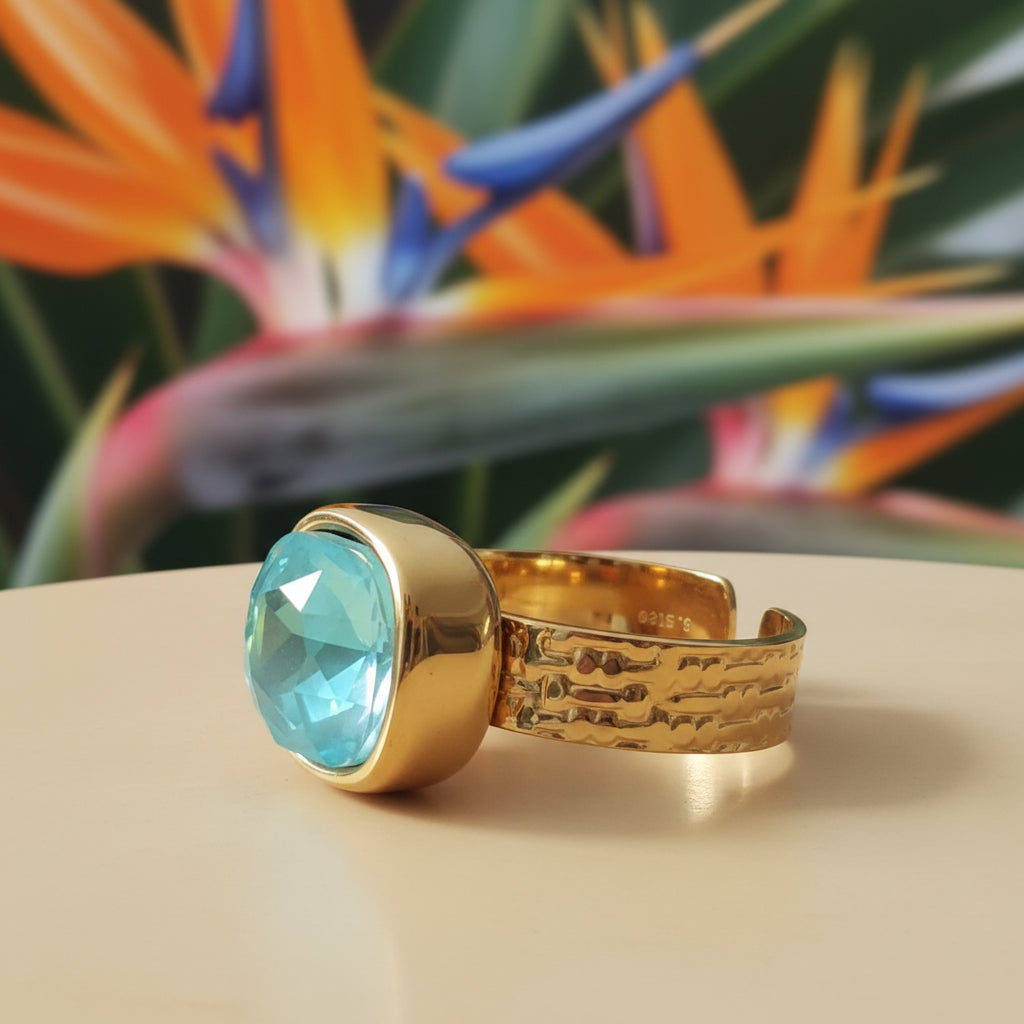 Bague Carrée Sivaria en Acier Inoxydable & Apatite Turquoise – Bohm Paris