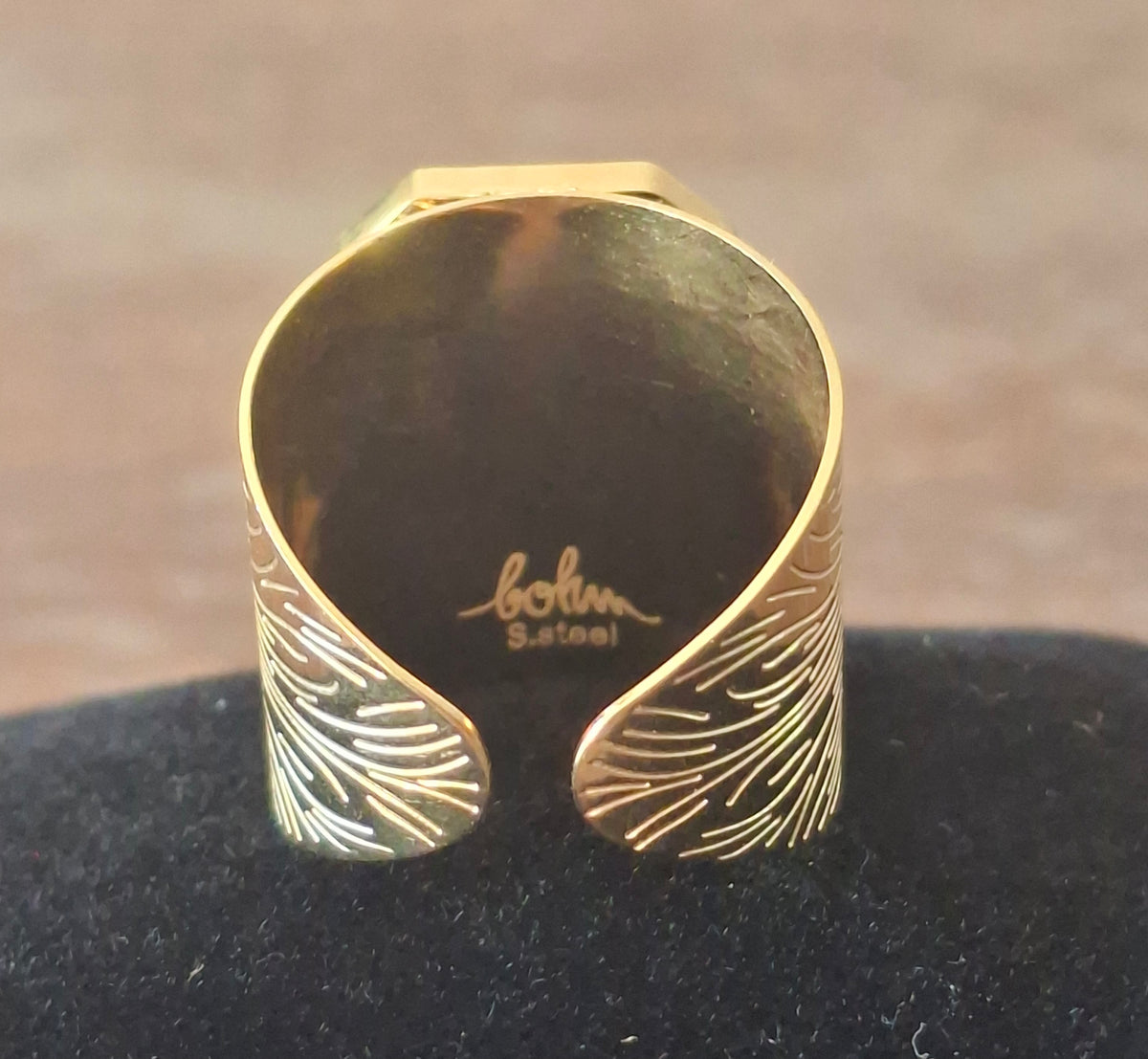 Bague Manchette Ajustable en acier inoxydable doré – Pierre Naturelle de Malachite & Étoile Céleste