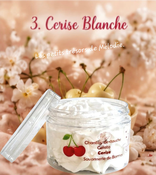 Chantilly de douche artisanale senteur Cerise blanche.