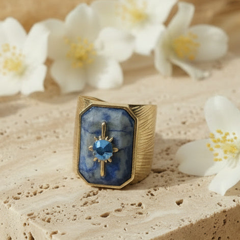Bague Solaire en Acier Inoxydable & Lapis-Lazuli – Bohm Paris