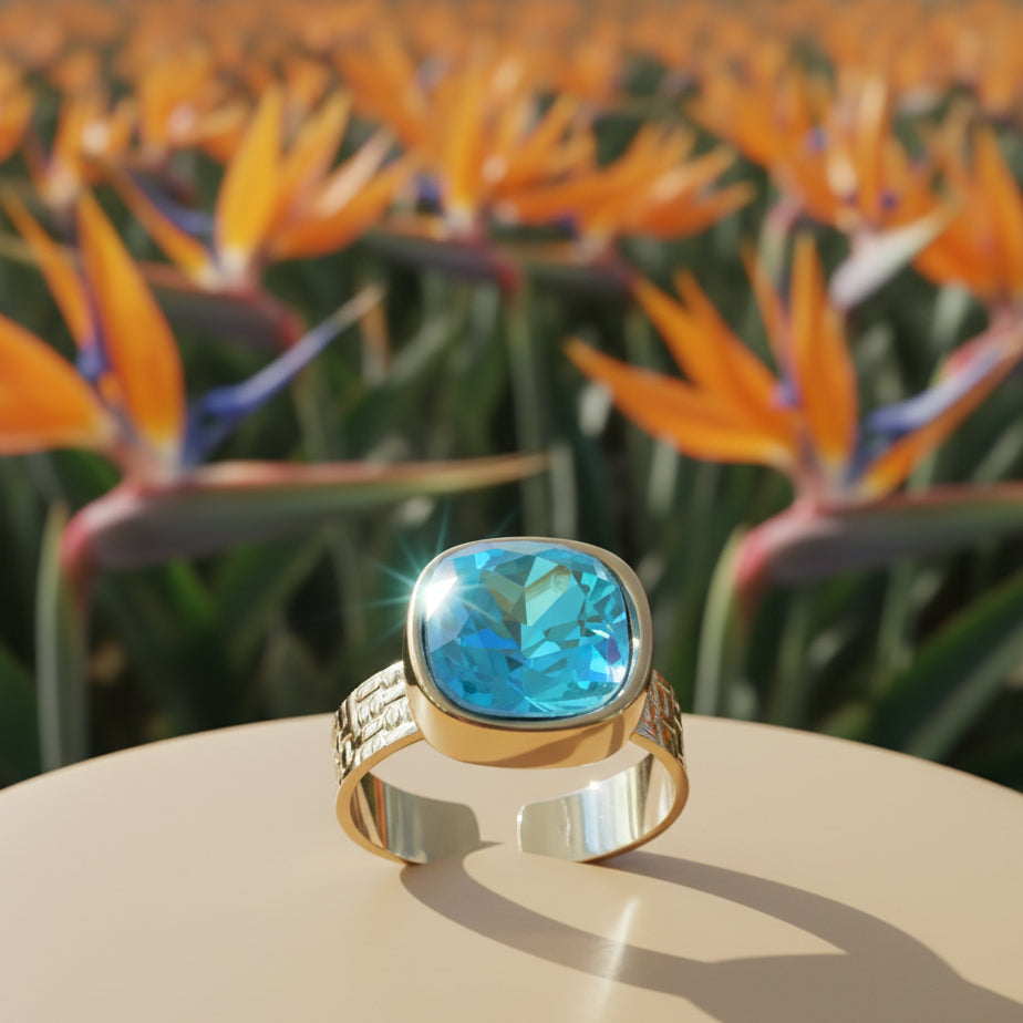 Bague Carrée Sivaria en Acier Inoxydable & Apatite Turquoise – Bohm Paris