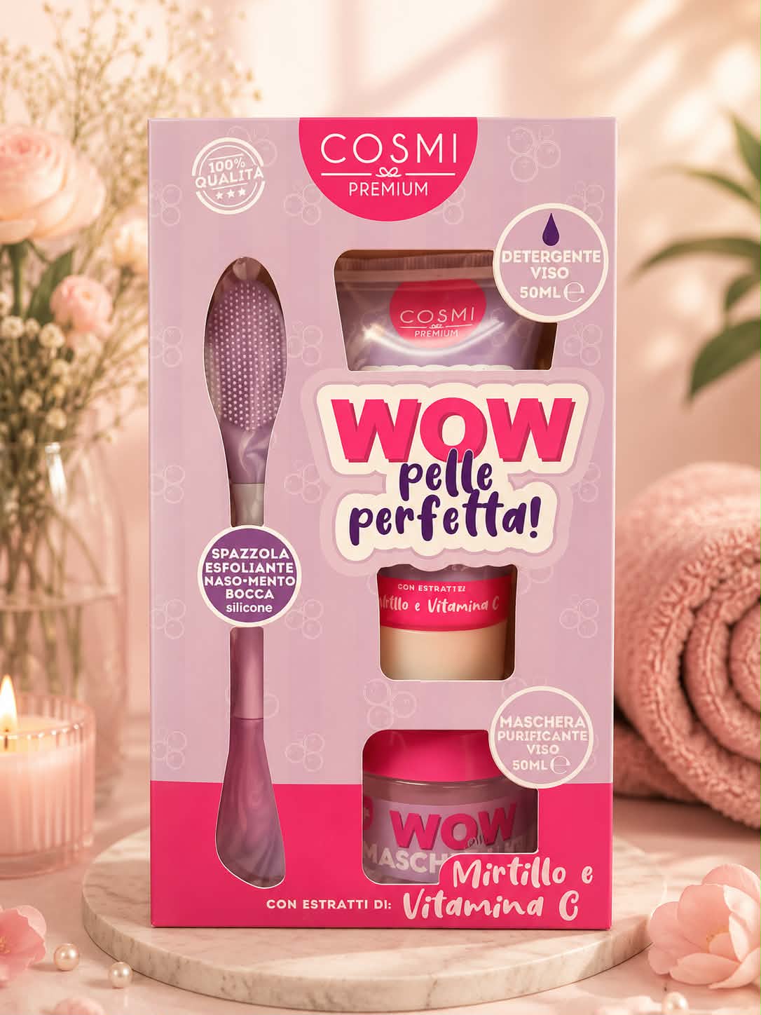 Coffret Soin Visage Purifiant – Kit "WOW Pelle Perfetta!" Myrtille & Vitamine C ,Cosmi Milano