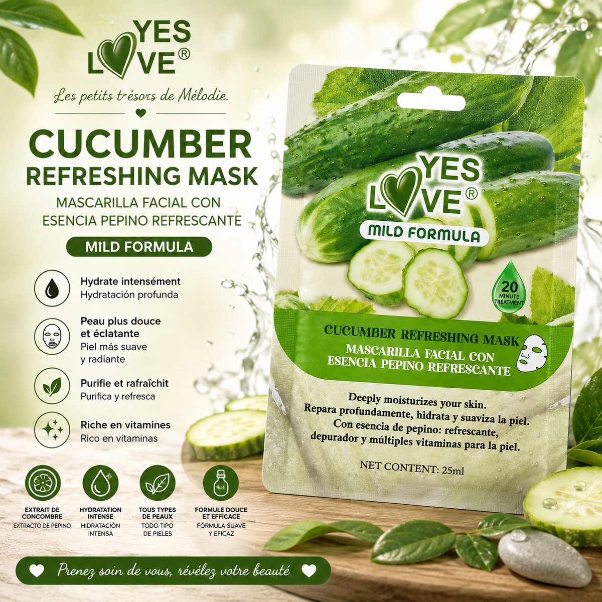 MASQUE POUR LE VISAGE A L'ESSENCE DE CONCOMBRE YES LOVE