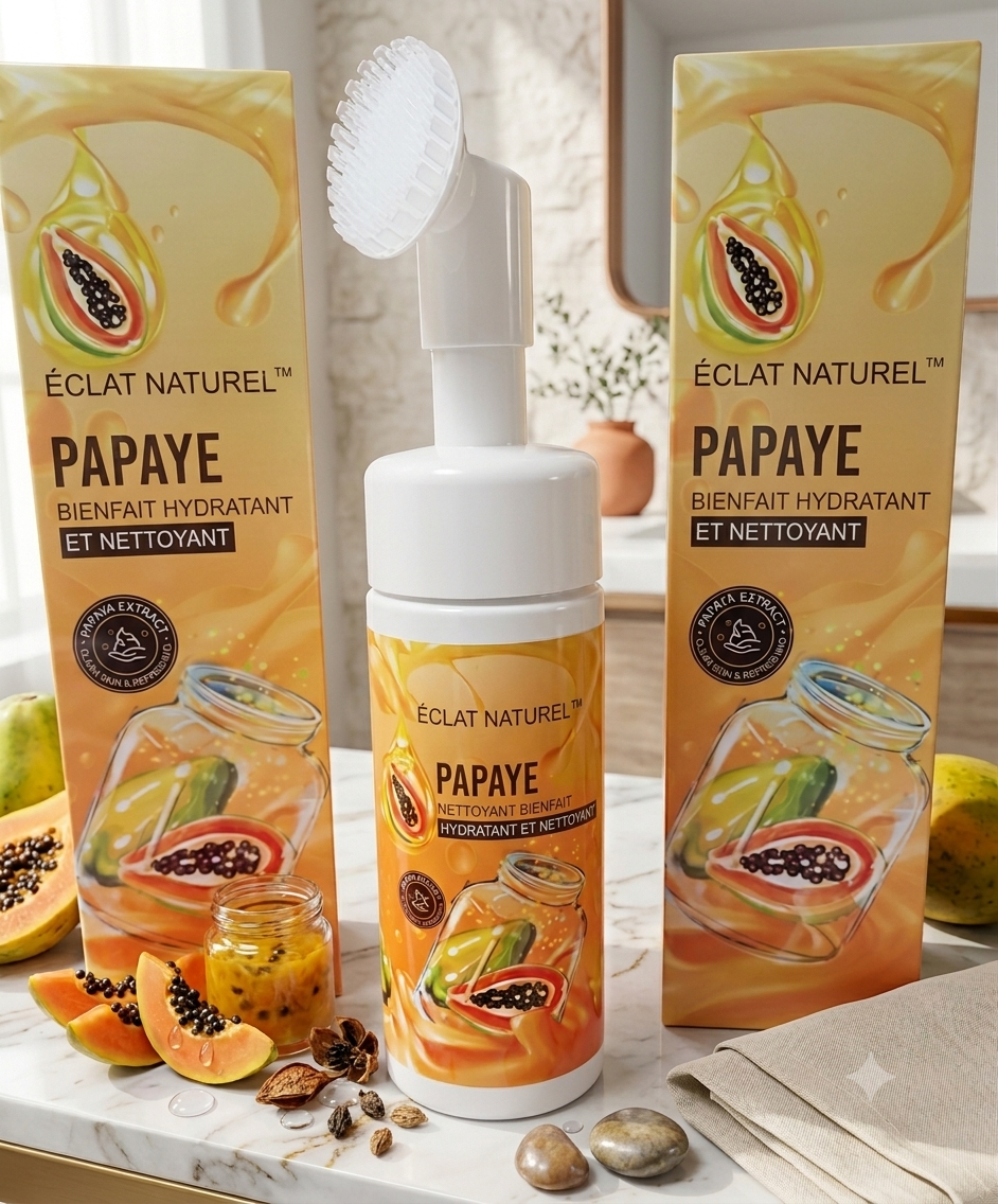 Mousse Nettoyante Éclat Naturel – Papaye (Bienfait Hydratant & Nettoyant) 150ml .